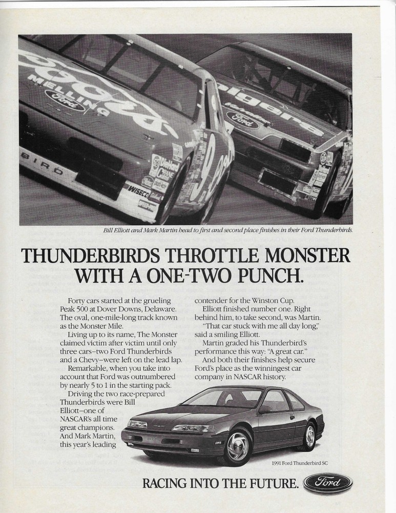 Bill Elliot / Mark Martin  Ford Thunderbird Original Print Ad