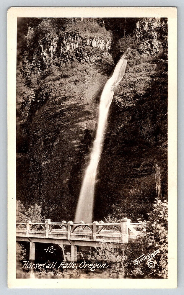 Vintage Photo Old Outdoor Picture Horsetail Falls Water Fall Bridge Oregon Usa