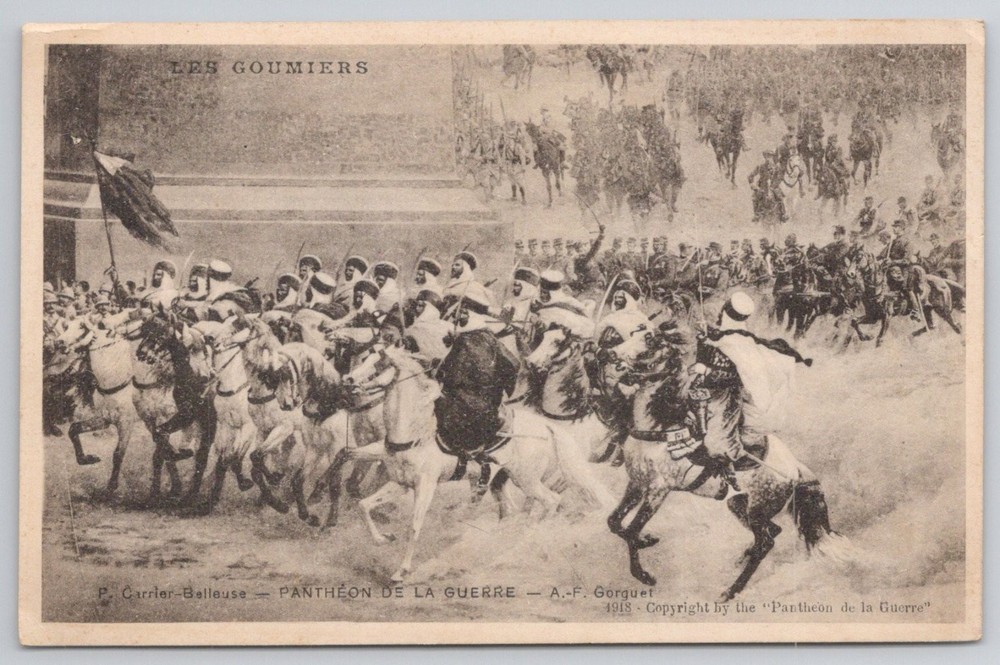 1918 WWI Les Goumiers Moroccan Soldiers Charge French Art Postcard H Manuel