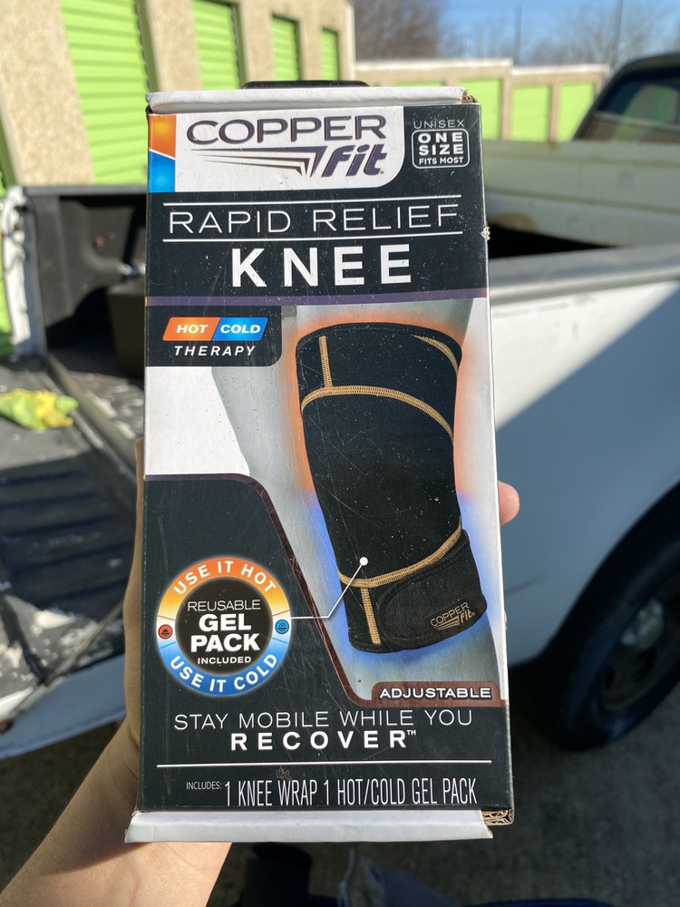 New COPPER FIT RAPID RELIEF Knee Brace Hot Cold Therapy Gel Pack One Size Unisex