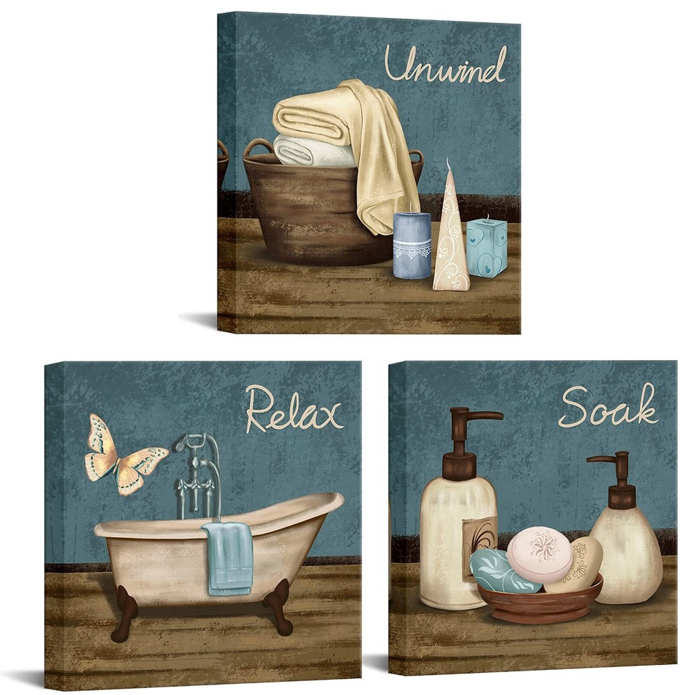 RyounoArt 3 Pieces Bathroom Pictures Wall Decorations Relax Unwind Soak Sign ...