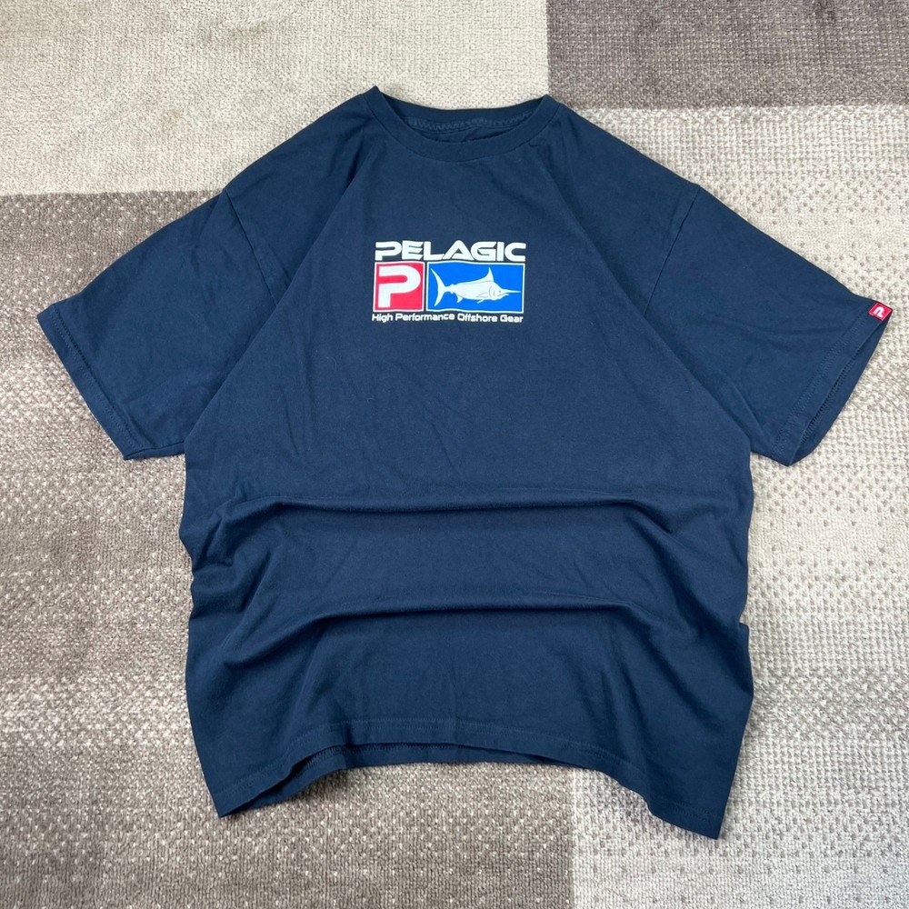 Pelagic High Performance Offshore Gear Mens Large Navy Blue Marlin T-Shirt