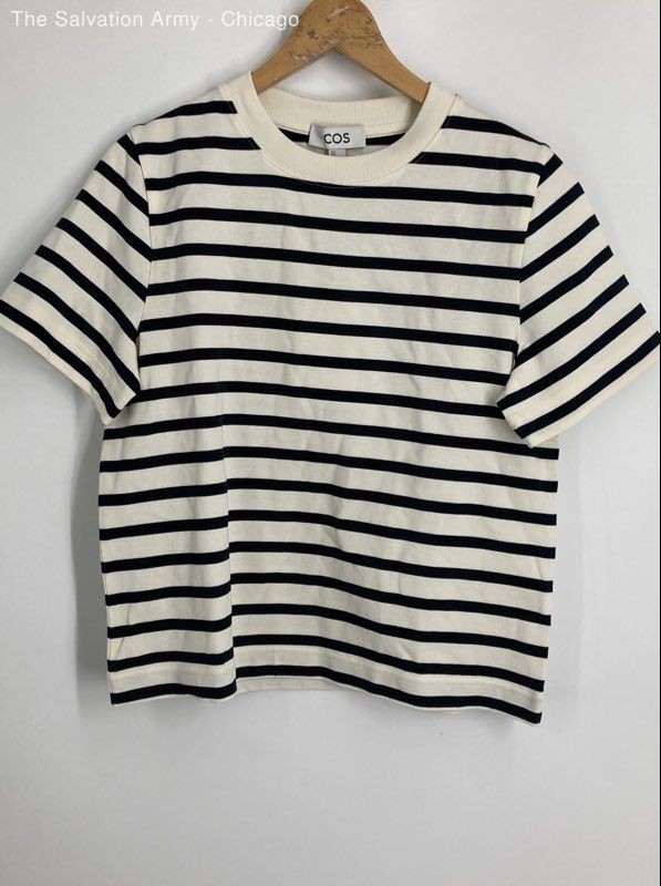 COS Mens Ivory Black Striped Crew Neck Short Sleeve Pullover T-Shirt Size S