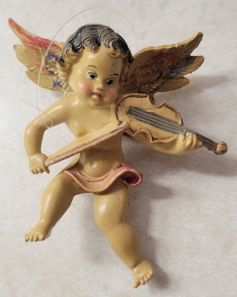 Italian Cherub Playing Musical Instrument Violin Small Christmas Ornament Italy