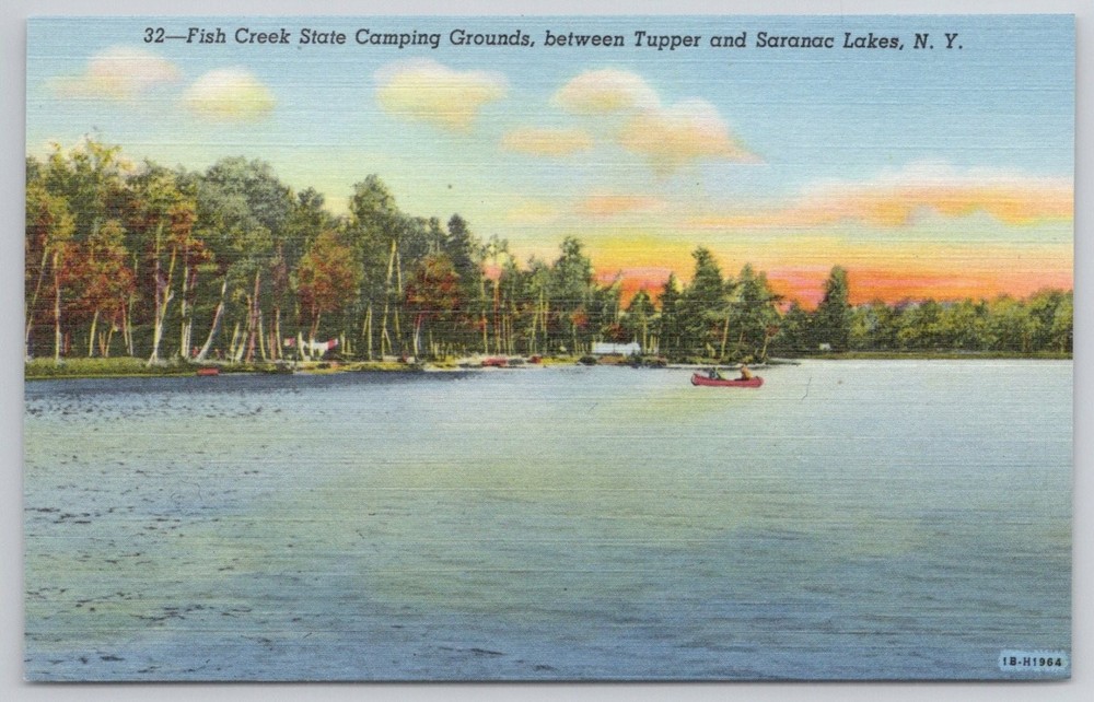 Fish Creek State Camping Grounds NY Linen Postcard Tupper Saranac Lake