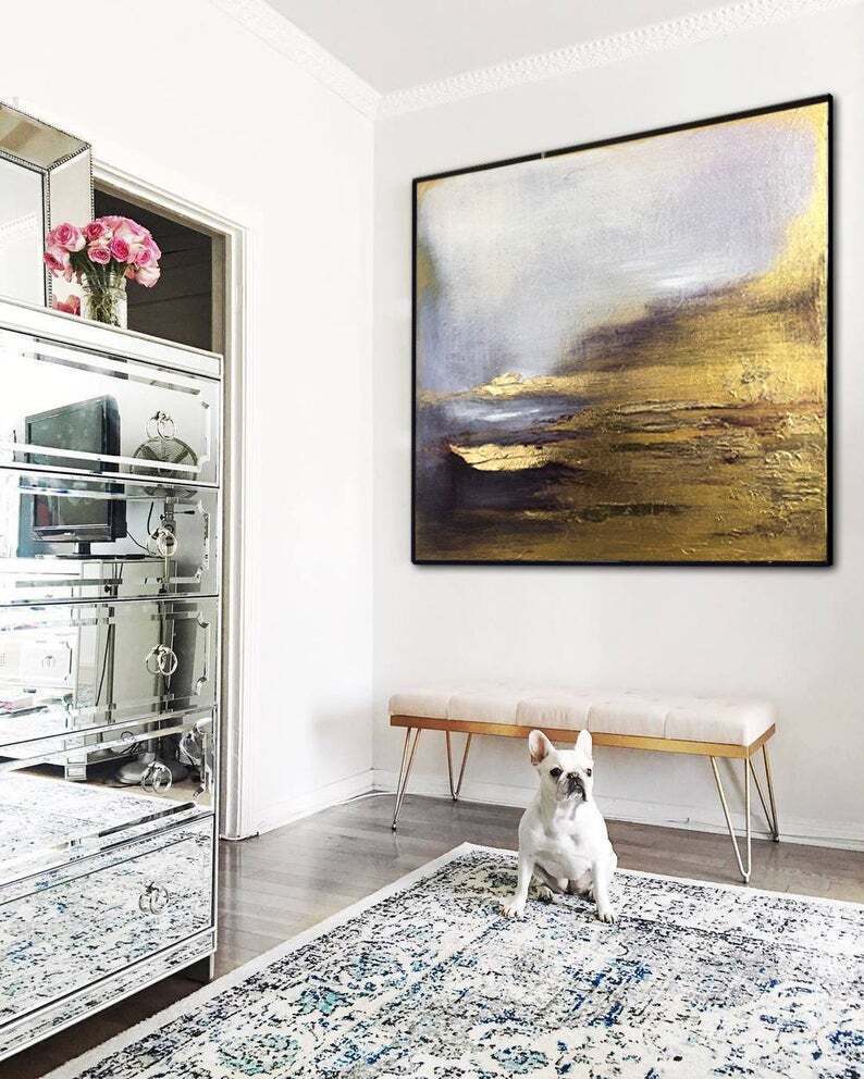 Gold Leaf Acrylic Painting Abstract Painting Oversize Wall Art Large Modern Art