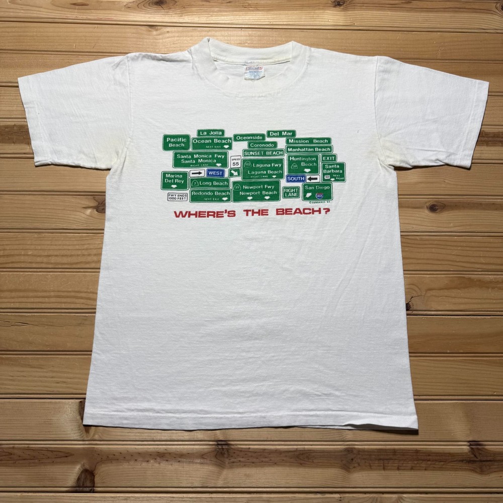 Vintage 1984 Sundance Where's the Beach Road Signs California T-Shirt USA Medium