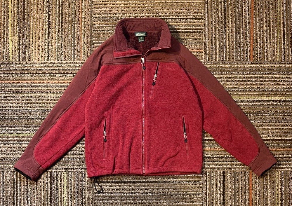 VINTAGE LL Bean Jacket Men Medium Red Fleece Windbreaker Hiking Outdoor Zip Up