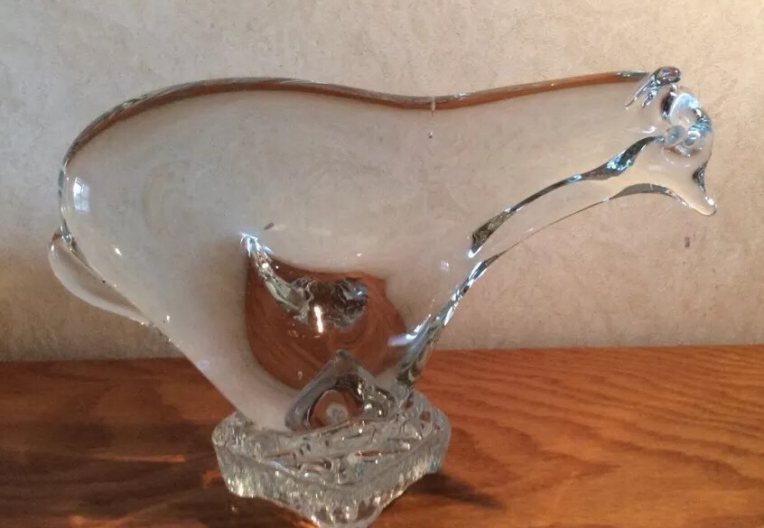 Stunning 6-inch Glass Polar Bear Sculpture on Base Unique Abstract Art Piece-image
