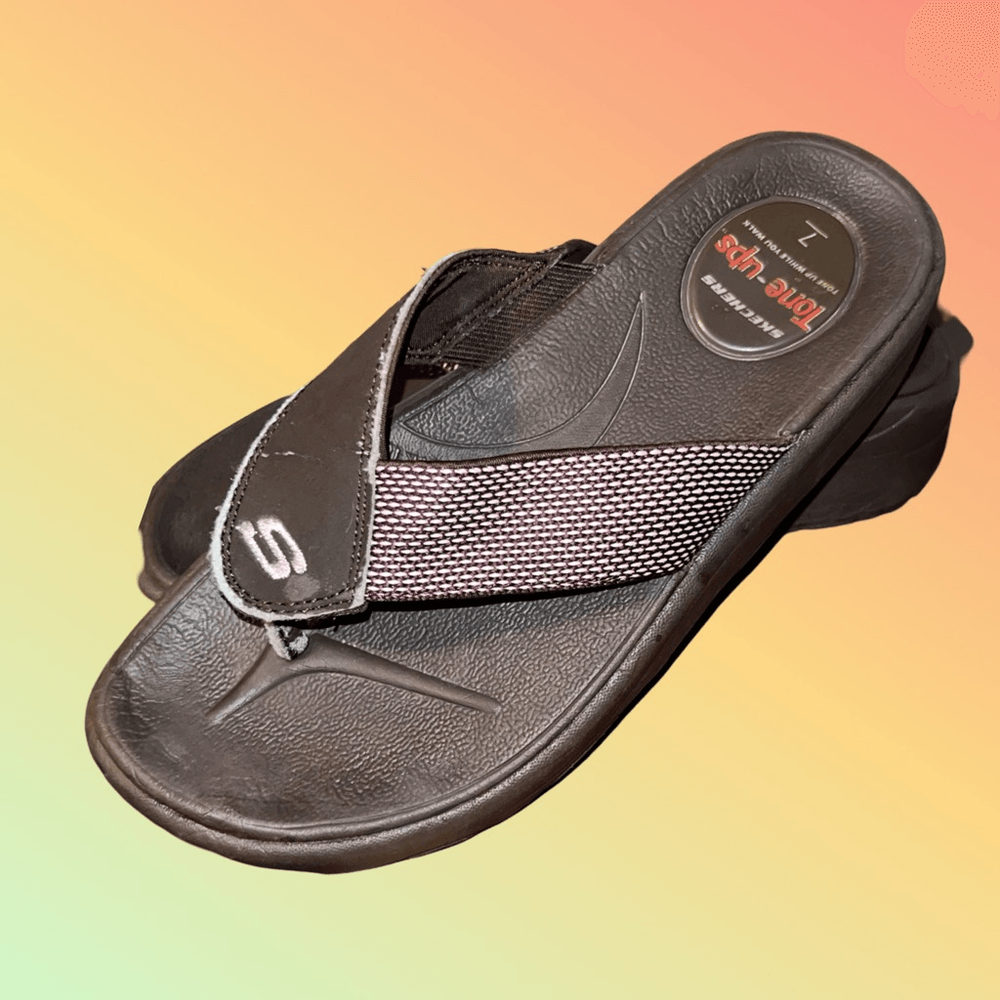 Skechers Womens Sequin Suede Leather Tone Up Flip Flops Black Size 8