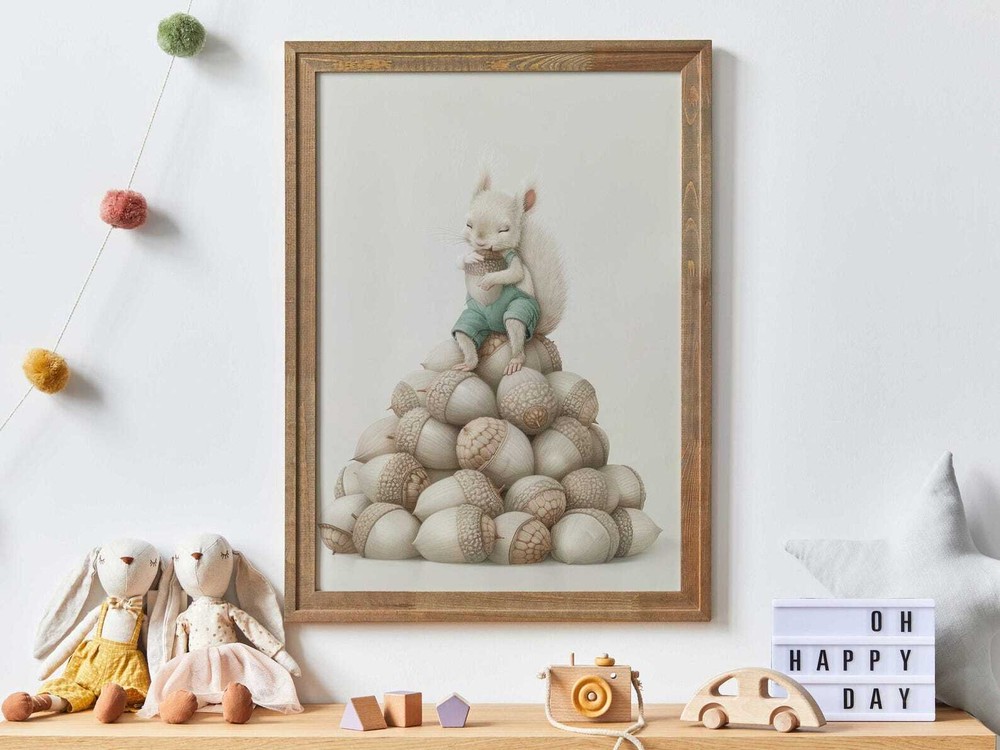 Squirrel Nursery Decor Whimsical Squirrel Print Acorn Art Woodland Animal