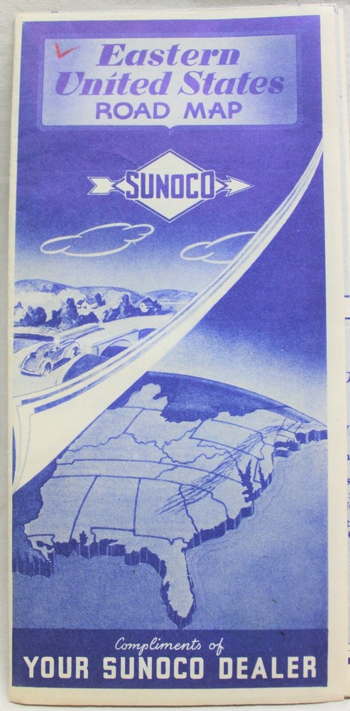 SUNOCO OIL SERVICE STATION EASTERN UNITED STATES HIGHWAY ROAD MAP 1948 VINTAGE