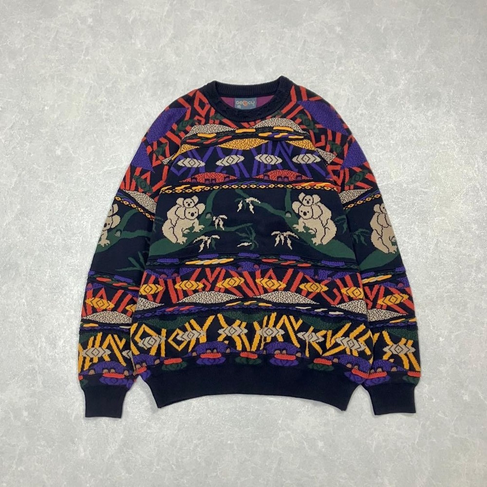 90s Geccu 3D Knit Koala Sweater Multi-Color Vintage Size S/M