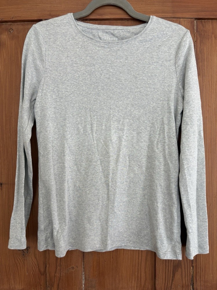 Women’s Talbots Gray Heather Cotton Tee Shirt Long Sleeves M