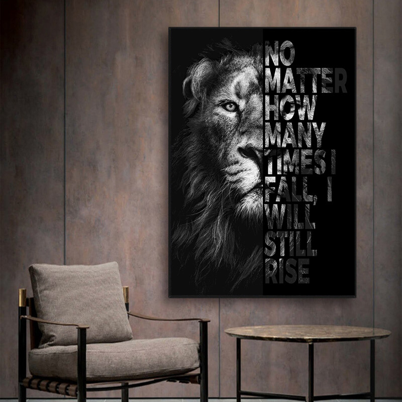 Animal Motivational Inspirational Canvas Wall Art Lion Tiger Poster Home Decor