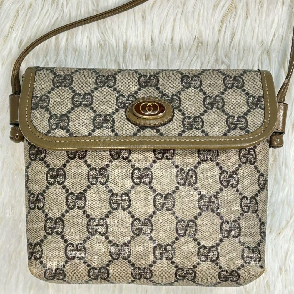 Gucci Vintage Mini Beige PVC Leather Crossbody Shoulder Bag Pre-Owned