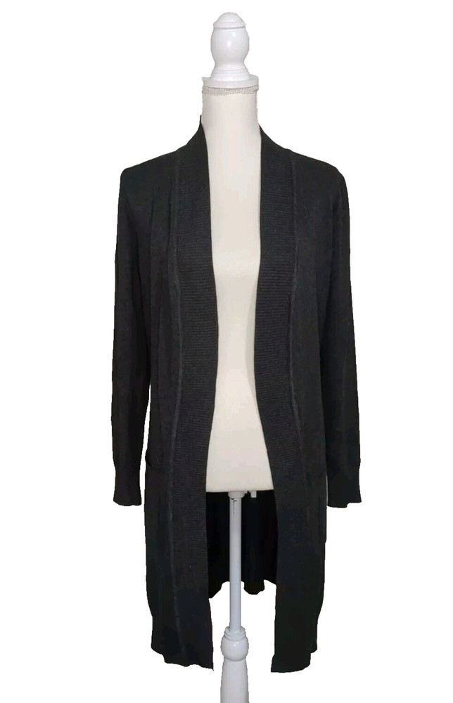 Cielo Women's Open Knit Cardigan Gray Long Sleeve Pockets Size Small Comfort