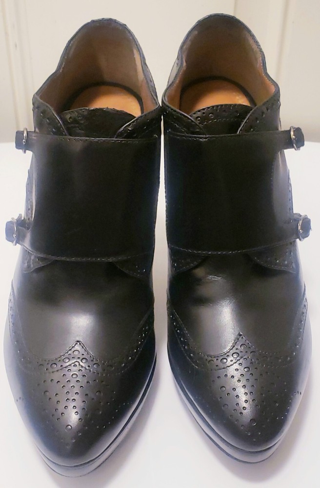 Ralph Lauren Purple Label Monk Strap Vilinda Bootie Heels Oxford Black MSRP