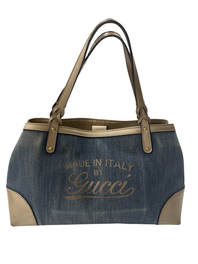 GUCCI Pre-Owned Blue Denim Craft Tote Bag Vintage Designer Shoulder Bag