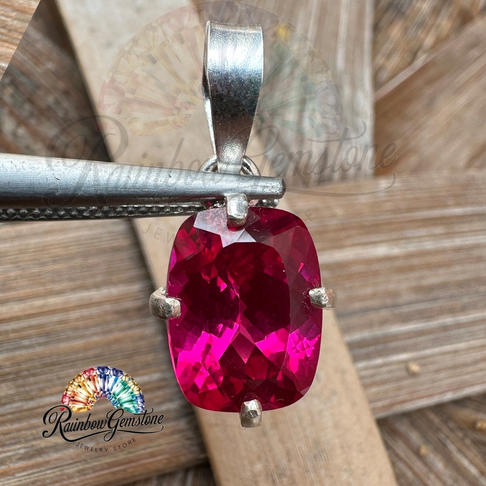 12.15 CT Natural Mogok Pink Ruby Gemstone 925 Silver Pendant Cushion Shape