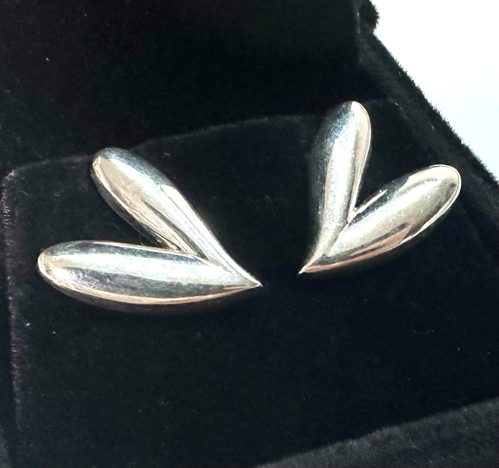 Vintage Heart Stud Earrings MARKED 925 Sterling Silver Jewelry Lot I