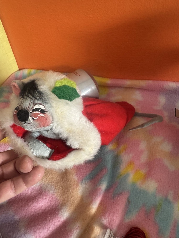 Vintage 1965 ANNALEE Christmas Mouse in SANTA STOCKING Hat