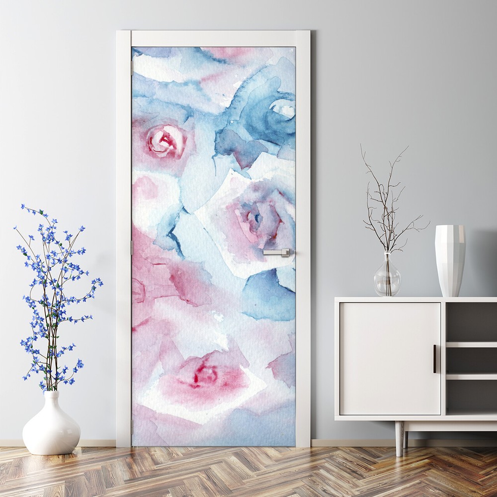 Decal Delicate Pastel Flowers Bubble Free Door sticker Decal self-adhesive