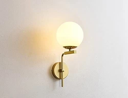 Mid Century Modern Glass Globe Wall Sconce Light Brass Wall Lamp Fixture Indoor