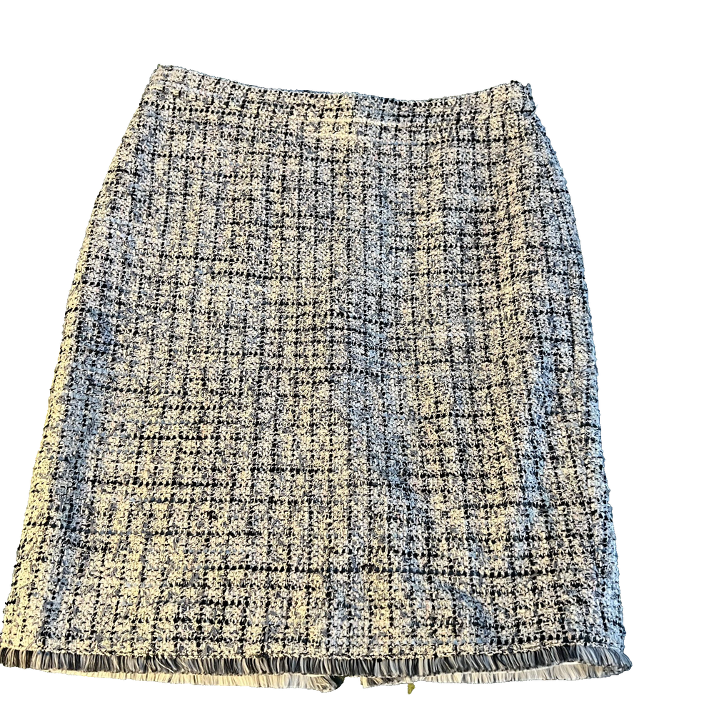 ANN TAYLOR Women's Plaid Skirt Ivory Black Blue Pencil Lined Back Zip Size 6P