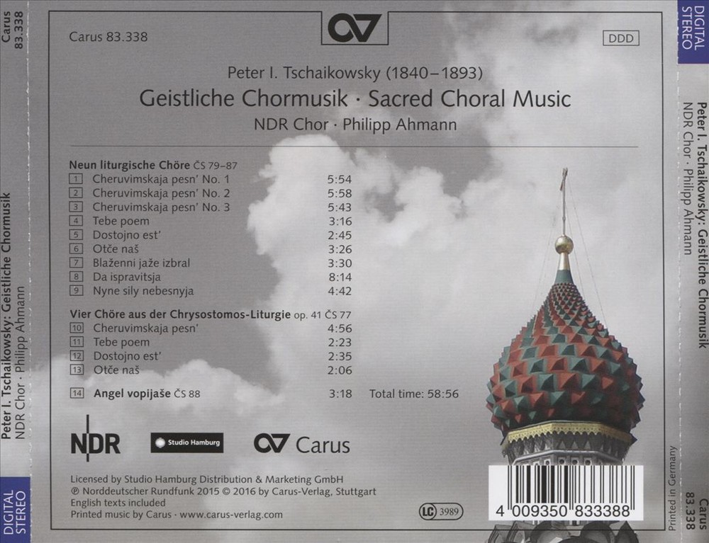 NDR Choir - Philipp Ahmann performs Tchaikovsky Sacred Choral Music CD