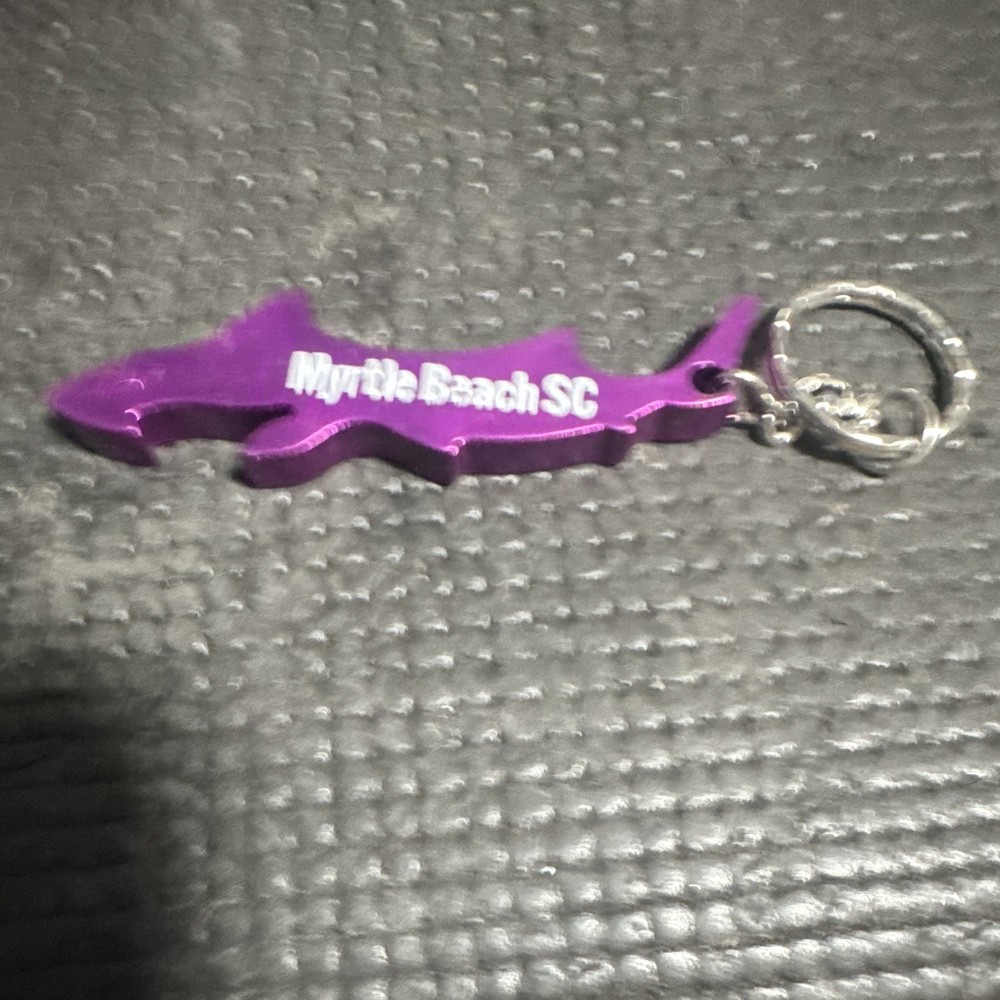 Myrtle Beach SC Purple & Silver Fish Metal Keychain Key Ring Detachable Keyring