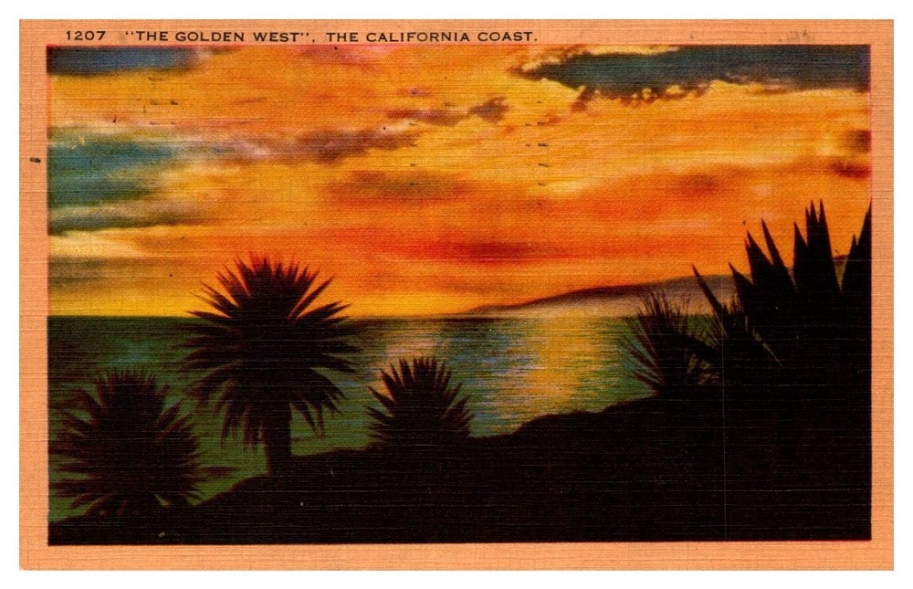 1943 Colorful Sunset Golden West California Coast Vintage Postcard