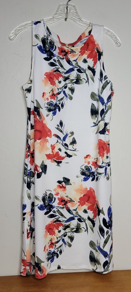 Tommy Bahama Floral Sheath Dress Size M Medium White Red Blue Sleeveless Knit
