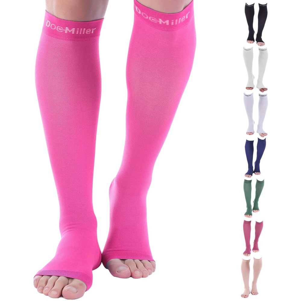 Open Toe Compression Socks 20-30 mmHg for Circulation & Shin Support