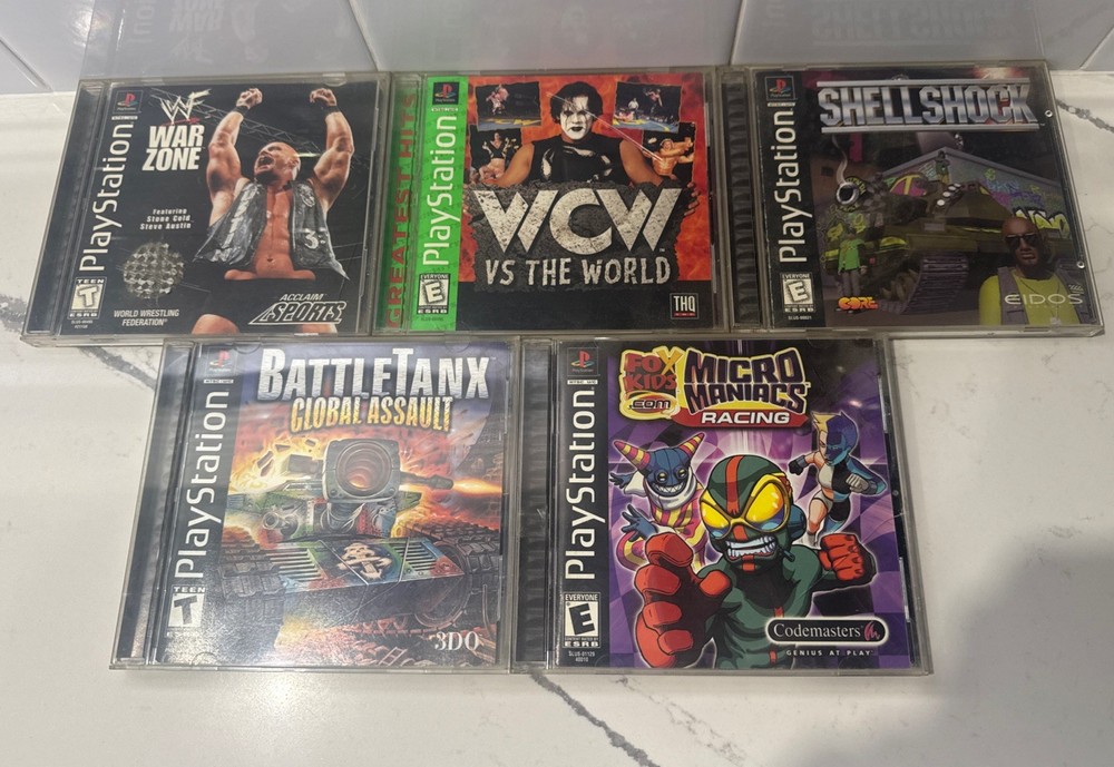PS1 Games Lot Of 5 Sony PsOne Playstation 1 Games CIB Lot Bundle - As Is WCW WWF