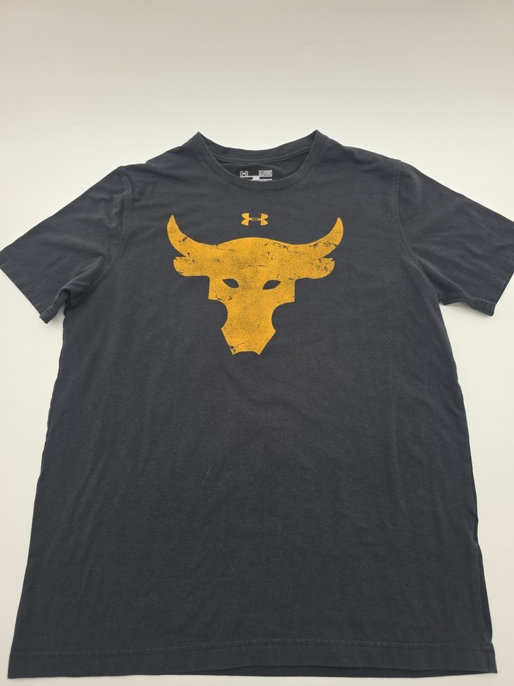 Project Rock Under Armour T-Shirt Men S Black Graphic Bull Logo Tee.#44928