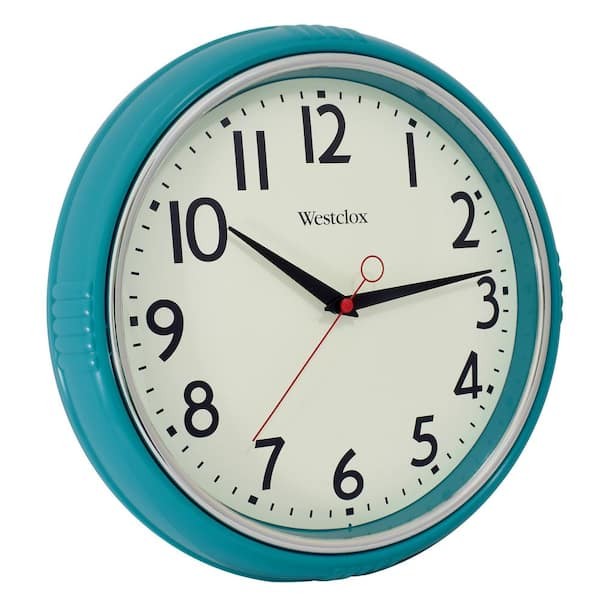 Retro Teal Kitchen Wall Clock Vintage 12 Inch Quartz Battery Operated Office Living Room Decor  