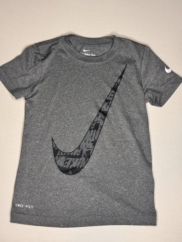 Nike Youth Gray Short Sleeve Swoosh Logo Performance Shirt Size 6 Medium