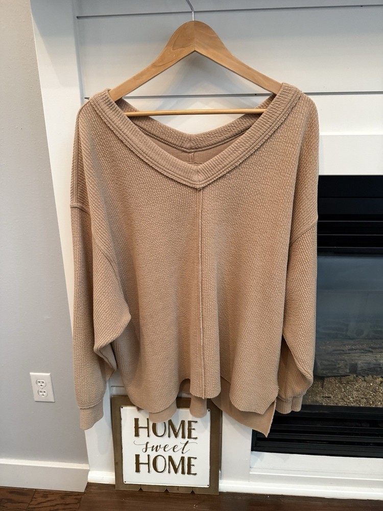 Women’s Aerie Oversized V Neck  Sweatshirt Size L Basic Essential Casual