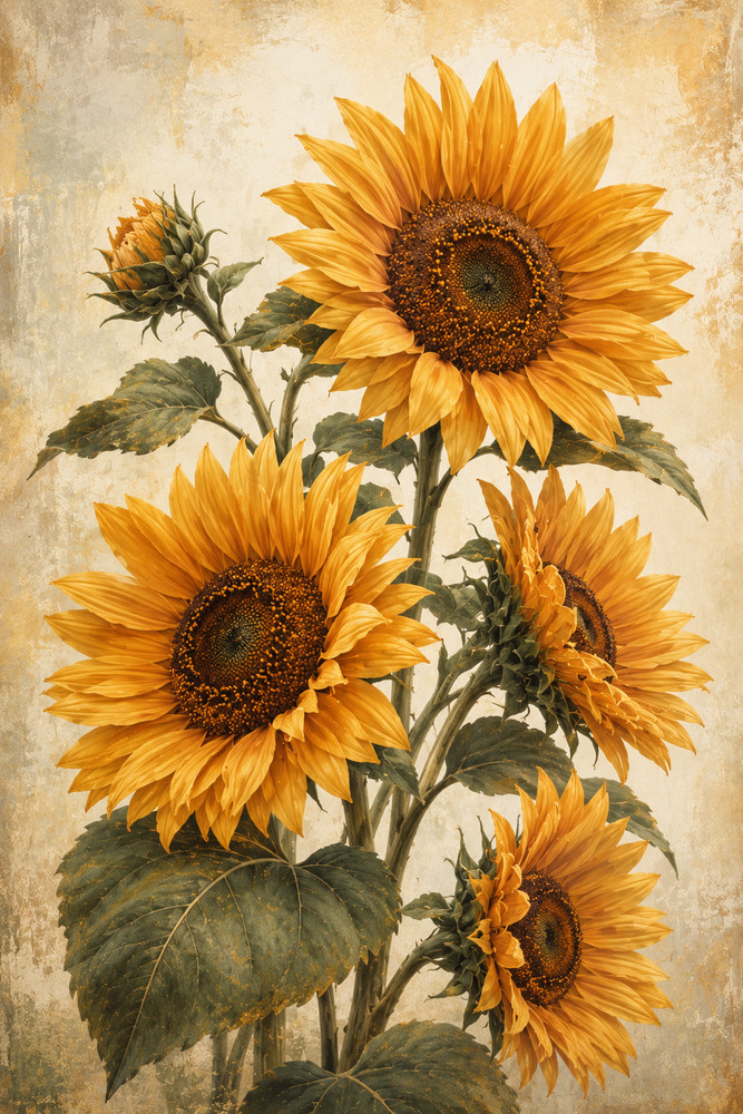 Sunflower Poster 16x24 Vintage Botanical Floral Wall Art Paper Print