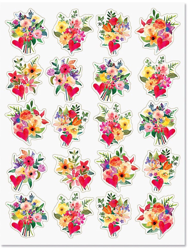 NEW Painted Flower & Heart Bouquet 40 Acid Free Stickers For Cards Scrapbooking-image