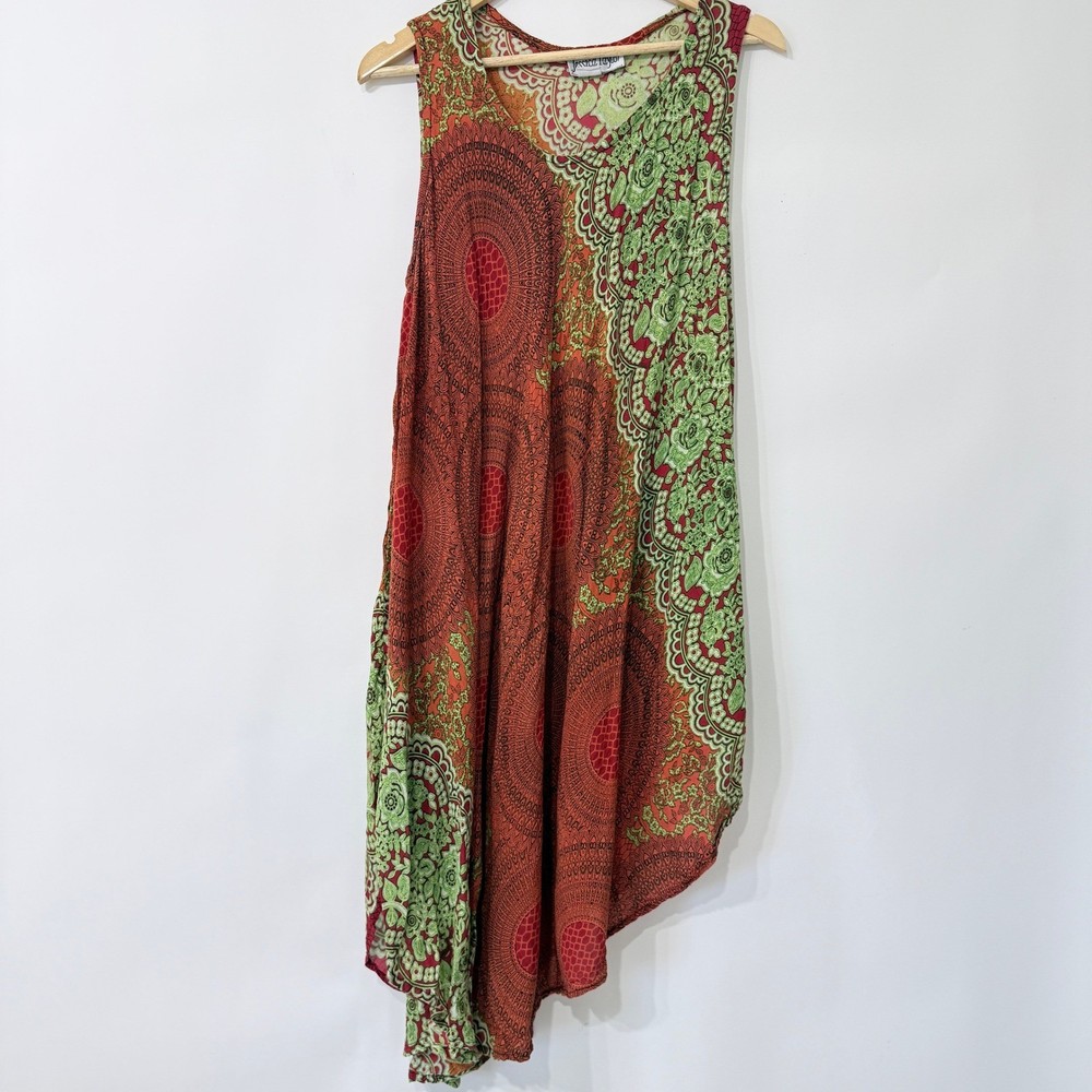 Jessica Taylor Boho Hippie Mandala Midi Dress Size Medium? Asymmetrical Hem