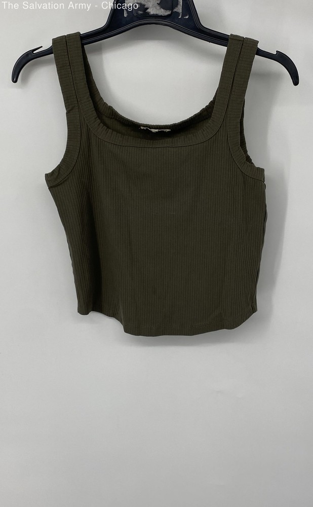 Madewell Womens Green Cotton Blend Scoop Neck Sleeveless Cropped Tank Top Size L