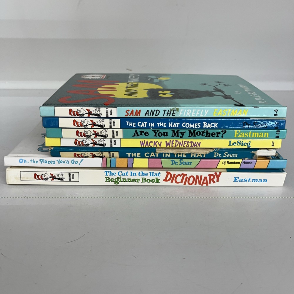 Vintage Dr Seuss Beginner Book Lot of 7 Cat in Hat Oh Places Go Wacky Wednesday