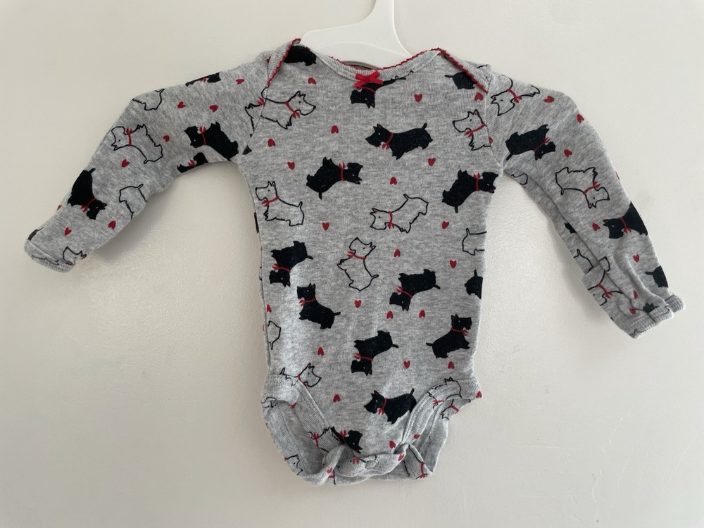 Carter's Baby Girls Cute Terrier Dog 100% Cotton Long Sleeve Bodysuit Gray NB