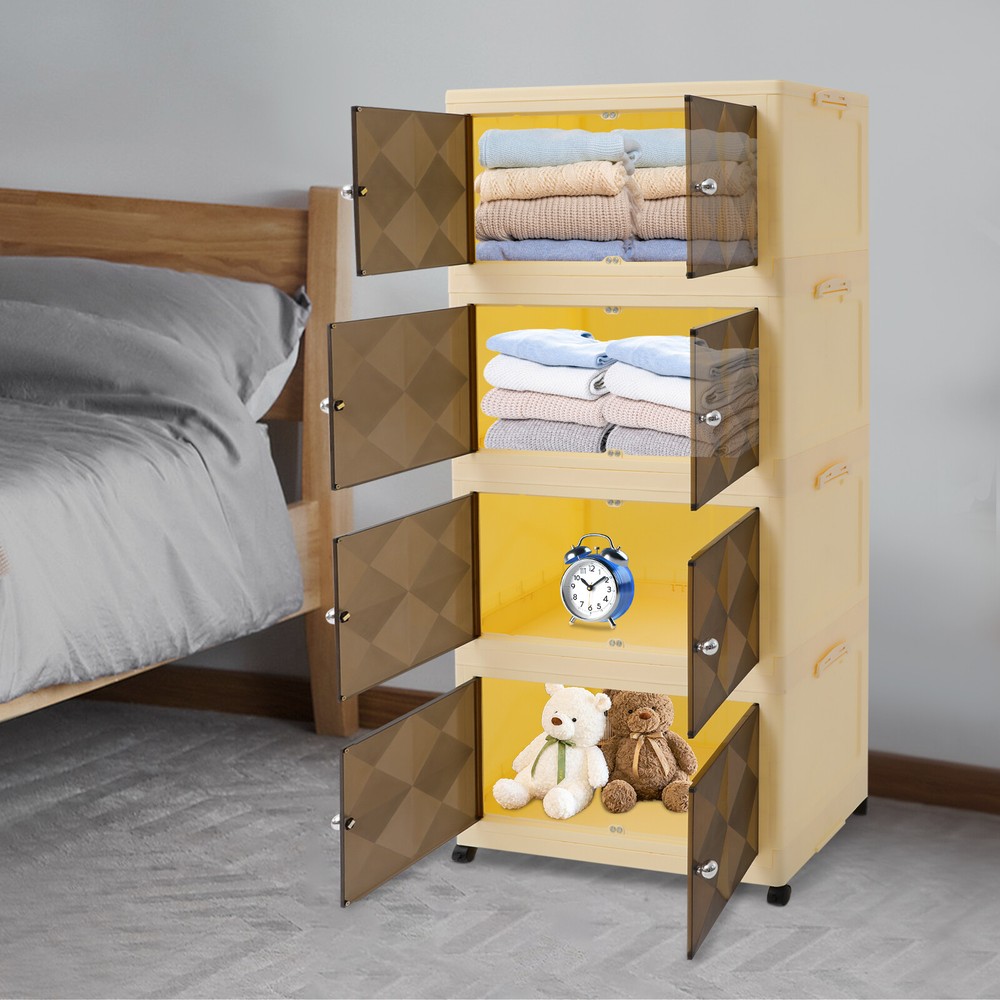 4-tier Storage Bin Organizer PP Storage Bins Foldable Storage Bins with Wheels