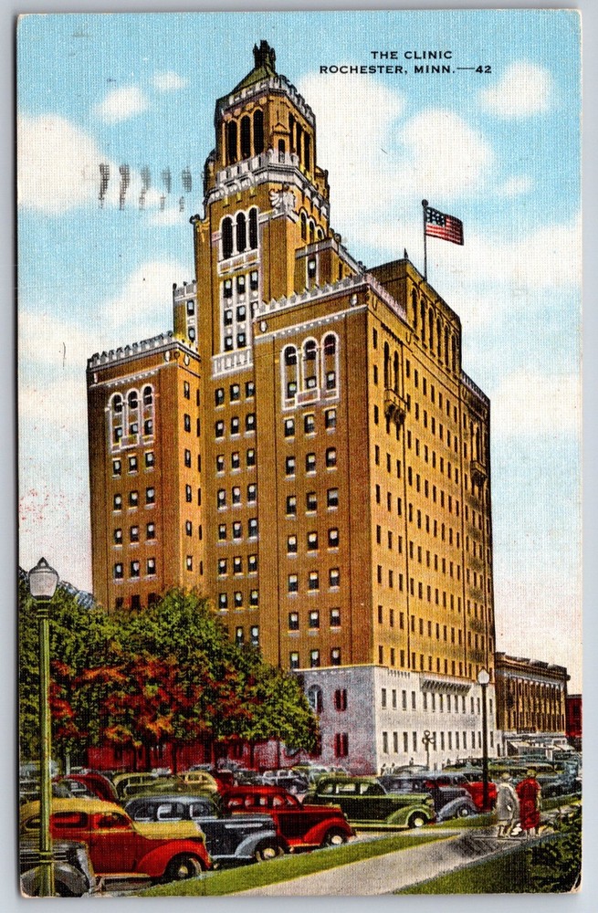Rochester Minnesota~The Clinic From Other Side of Street~Vintage Linen Postcard