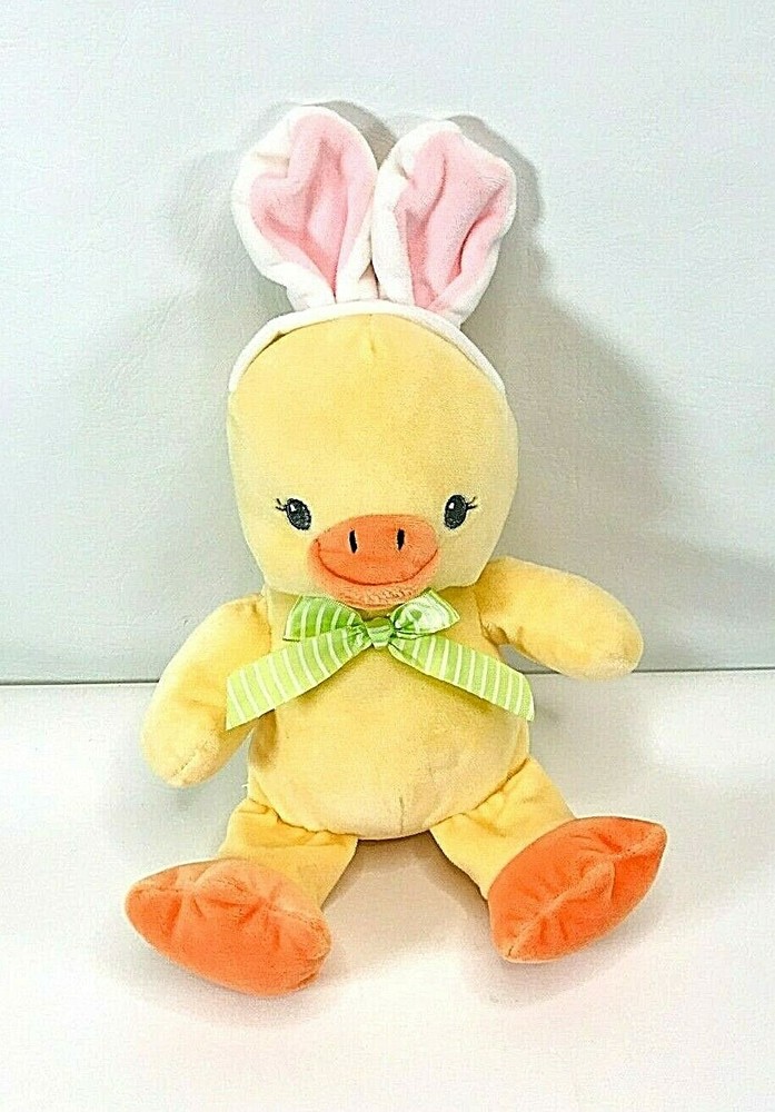 Dan Dee MTY International Yellow Orange Plush Chick Duck Bunny Green Bow Stuffed