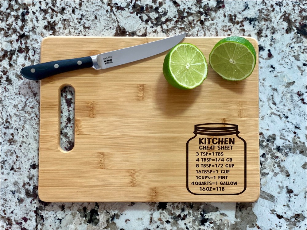 Kitchen Measurements Cheat Sheet Cutting Board | Kitchen Cheat Sheet
