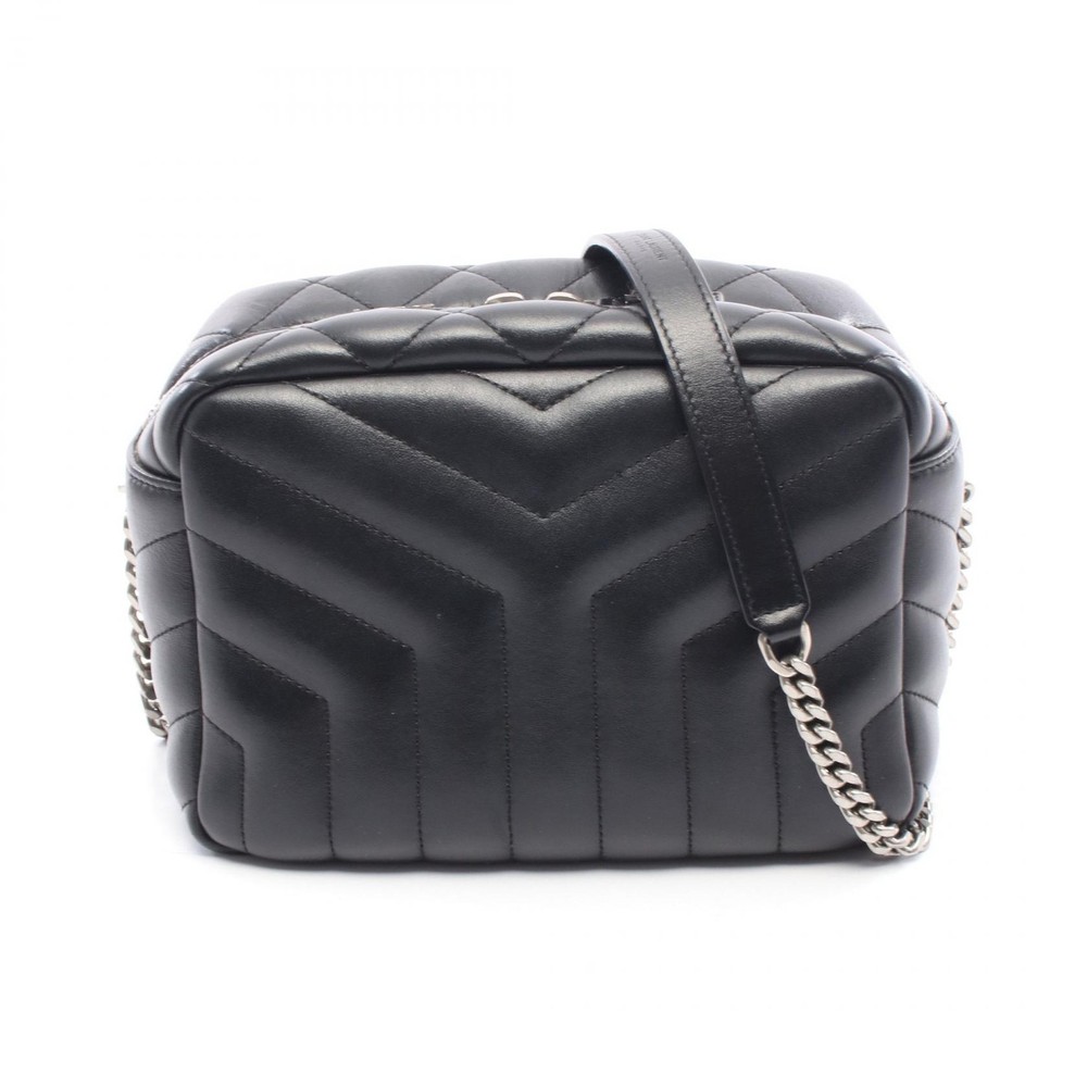 SAINT LAURENT LouLeather Crossbody Bag with Chain Strap in Black